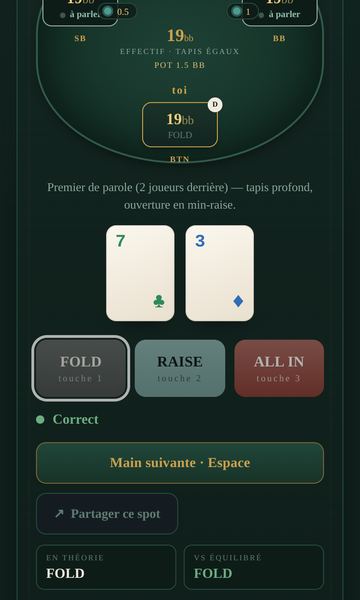 Le trainer préflop sur téléphone